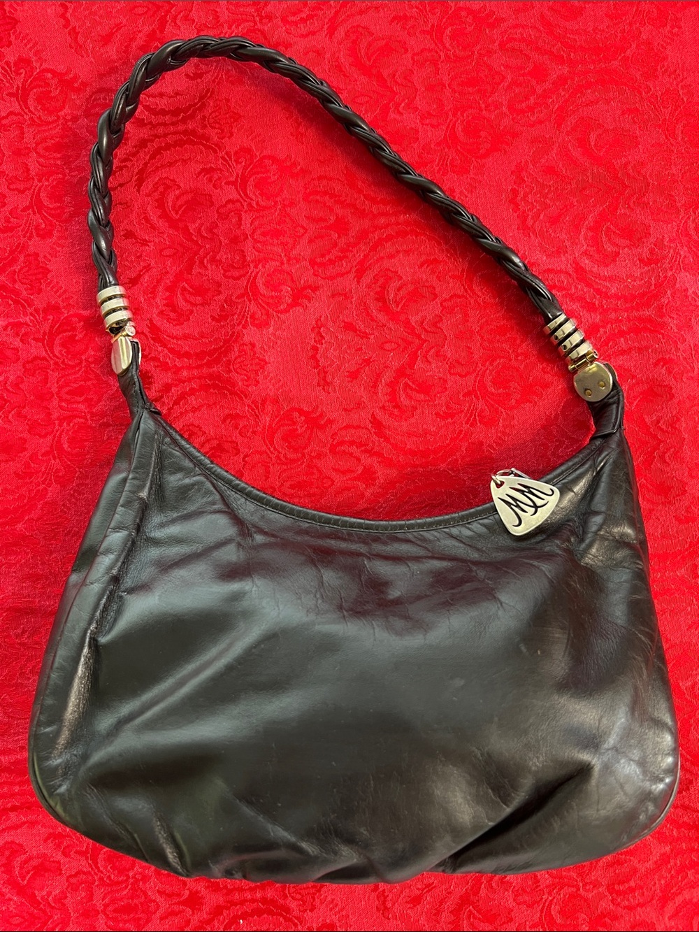 Morris Moskowitz Black Genuine Leather Braided Handle Shoulder Bag